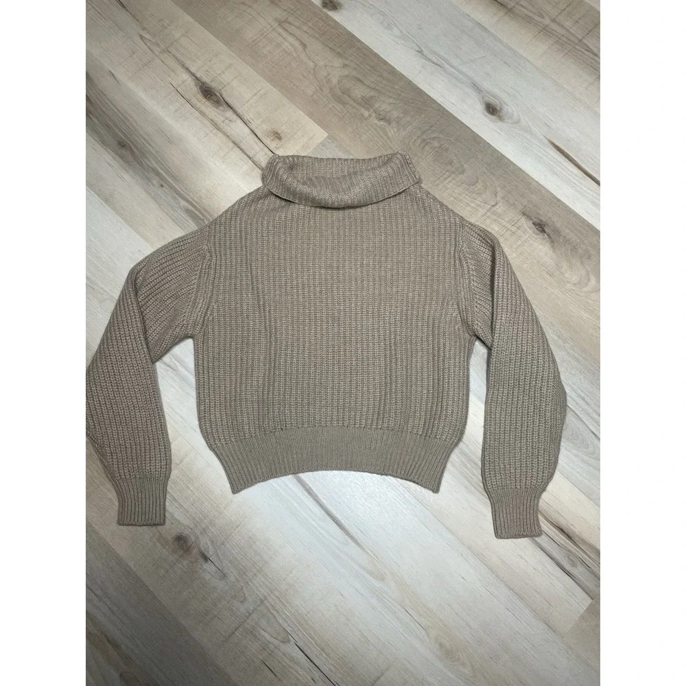 Wilfred Merino Wool Cropped Turtleneck Sweater‎ Beige Chunky Knit XS